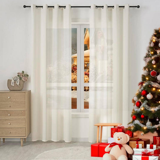 24goodz Semi-Transparent Curtain Set - Elegant and Versatile Design - 100% Polyester - For Living Rooms and Bedrooms - Cream - 135x245 cm