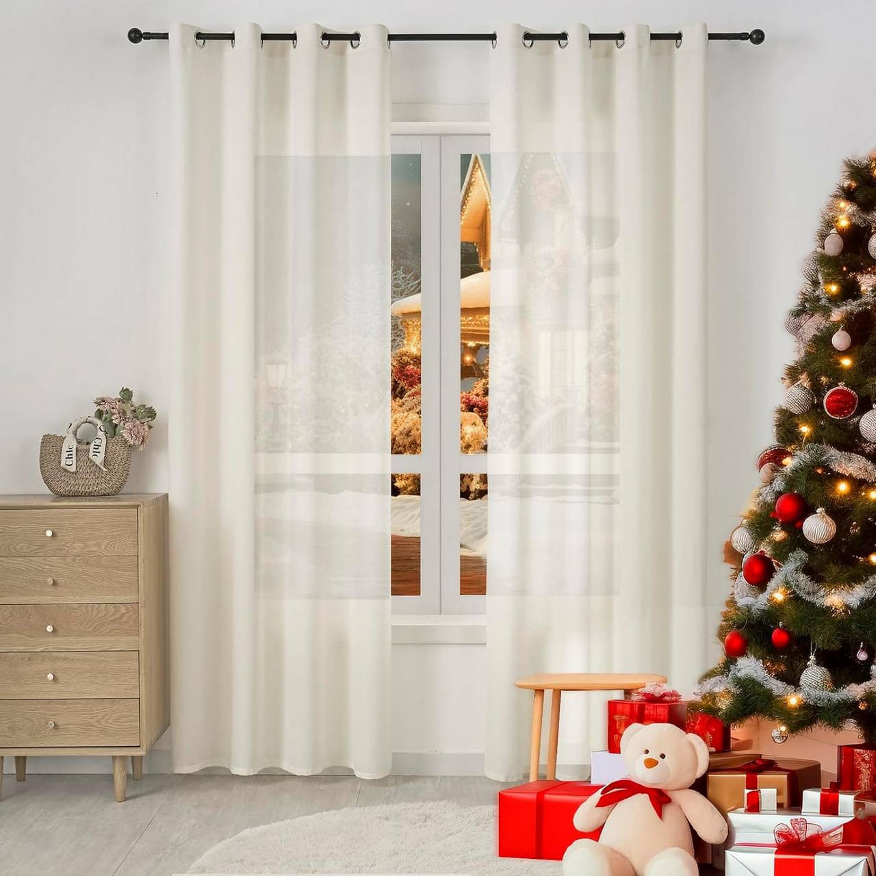 24goodz Elegant Semi-Transparent Curtains - Breathable and Light-Filtering - 100% Polyester - For Every Room - Cream 135x225 cm