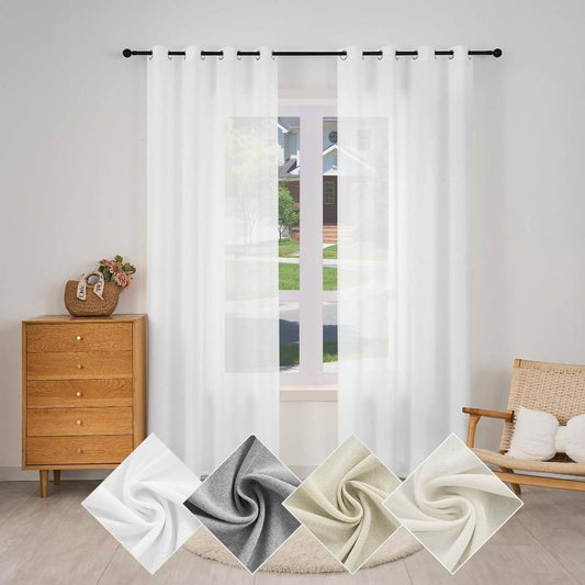 24goodz Semi-Transparent Linen Look Curtains - Elegant & Versatile - 100% Polyester - For Living Room and Bedroom - White 135x245 cm