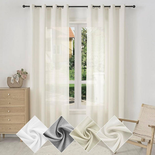 24goodz Semi-Transparent Linen Look Curtains - Elegant & Versatile Design - 100% Polyester - For Living Room and Bedroom - Cream 135x225 cm