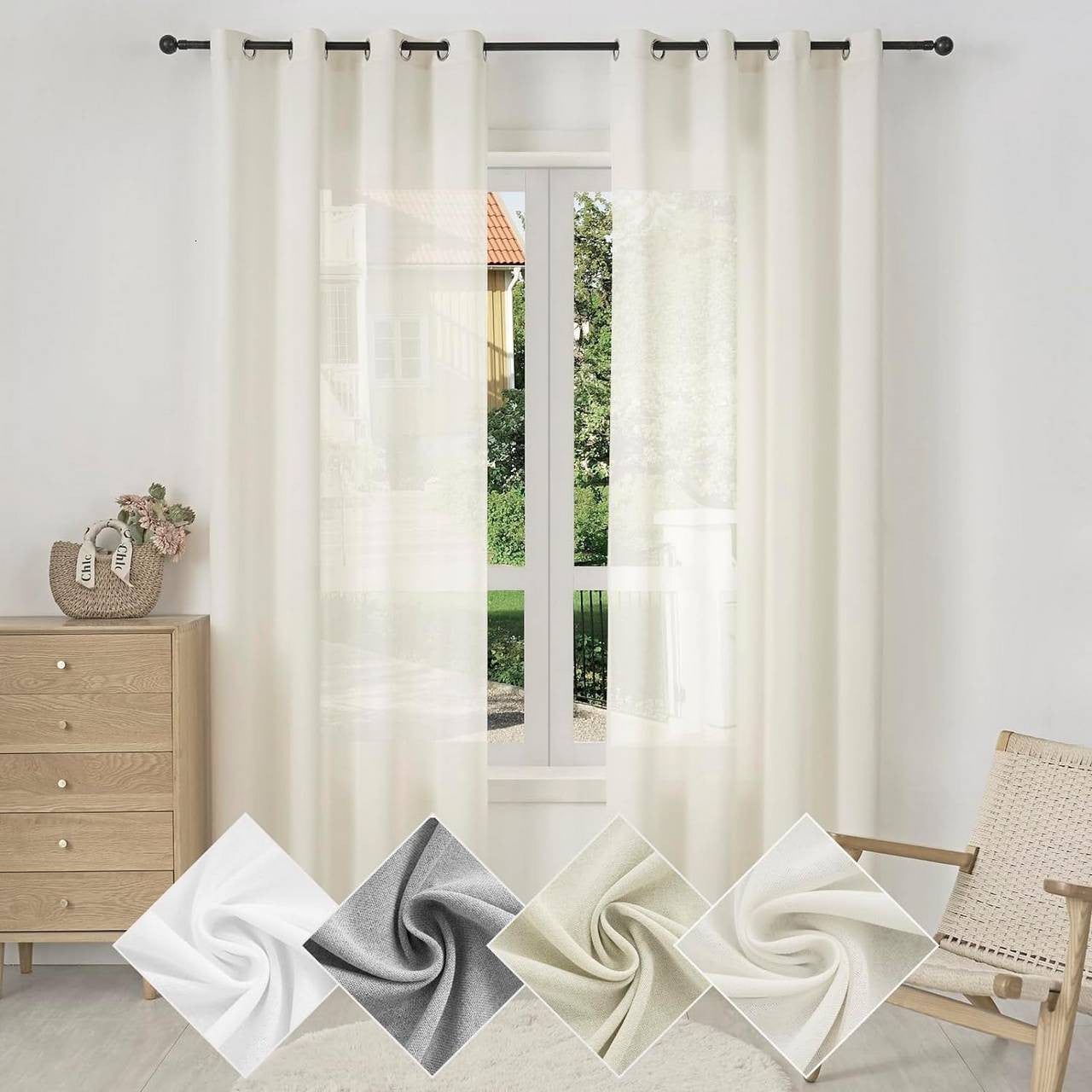 24goodz Semi-Transparent Linen Look Curtains - Elegant and Versatile Design - 100% Polyester - For Every Room - Crème 135x245 cm