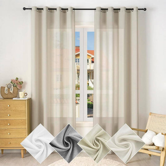 24goodz Semi-Transparent Linen Look Curtains - Elegant and Versatile - 100% Polyester - For Living Room and Bedroom - Sand 135x245 cm