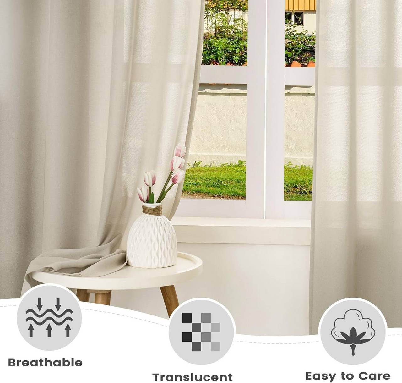 24goodz Semi-Transparent Curtains - Elegant & Versatile Design - 100% Polyester - For Any Room - Sand 135x245 cm