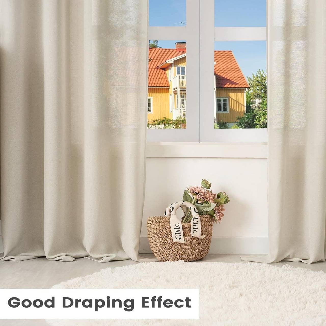 24goodz Semi-Transparent Linen Look Curtains - Elegant and Versatile Design - 100% Polyester - For Every Room - Sand 135x225 cm