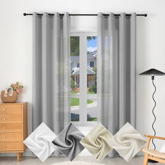 24goodz Semi-Transparent Linen Look Curtains - Elegant and Versatile Design - 100% Polyester - For Every Room - Grey 135x225 cm