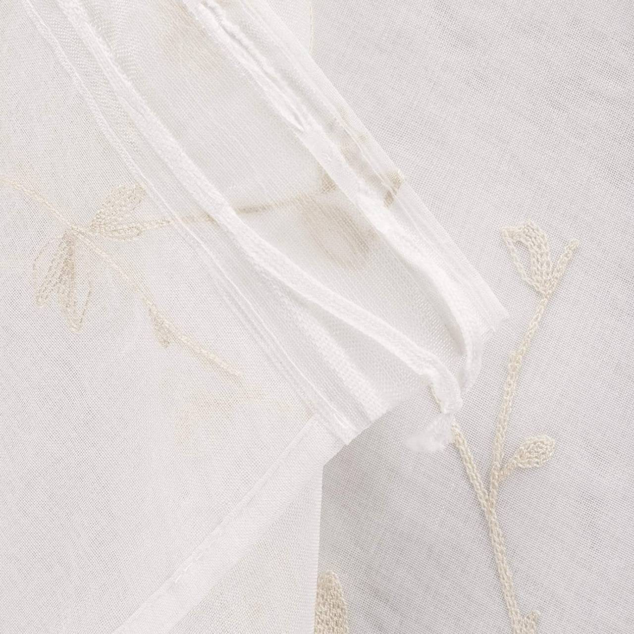 24goodz Transparent Floral Embroidered Curtains with Ruffle Tape - Elegant and Romantic Style - 100% Polyester - Beige - 140x245 cm