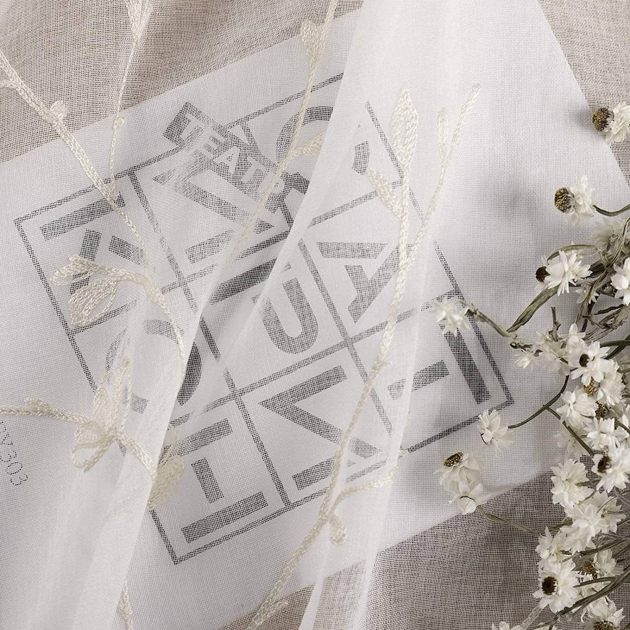 24goodz Transparent Floral Embroidered Curtains with Ruffle Tape - Elegant and Stylish Design - 100% Polyester - For Every Room - Beige 140x225 cm