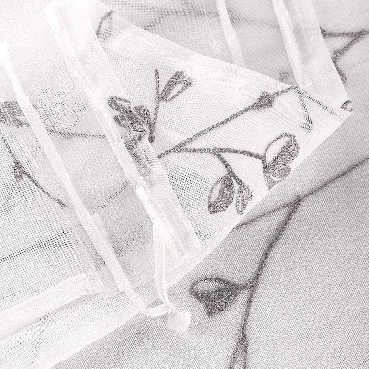 24goodz Transparent Floral Embroidered Curtains with Ruffle Tape - Elegant and Stylish Design - 100% Polyester - For Every Room - Grey 140x175 cm