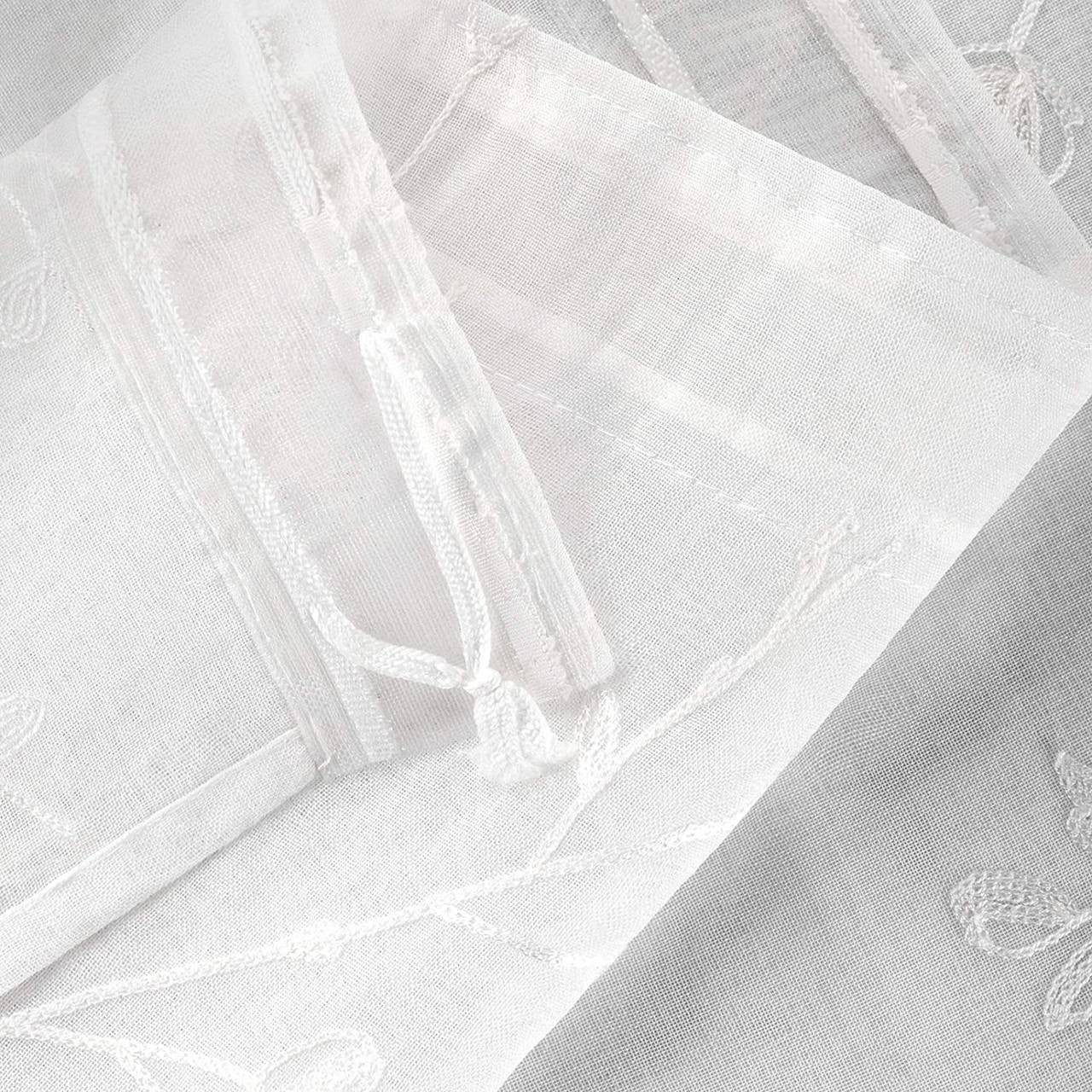 24goodz Transparent Floral Embroidered Curtains with Ruffle Tape - Elegant and Romantic Design - 100% Polyester - For Every Room - White 140x245 cm - ws