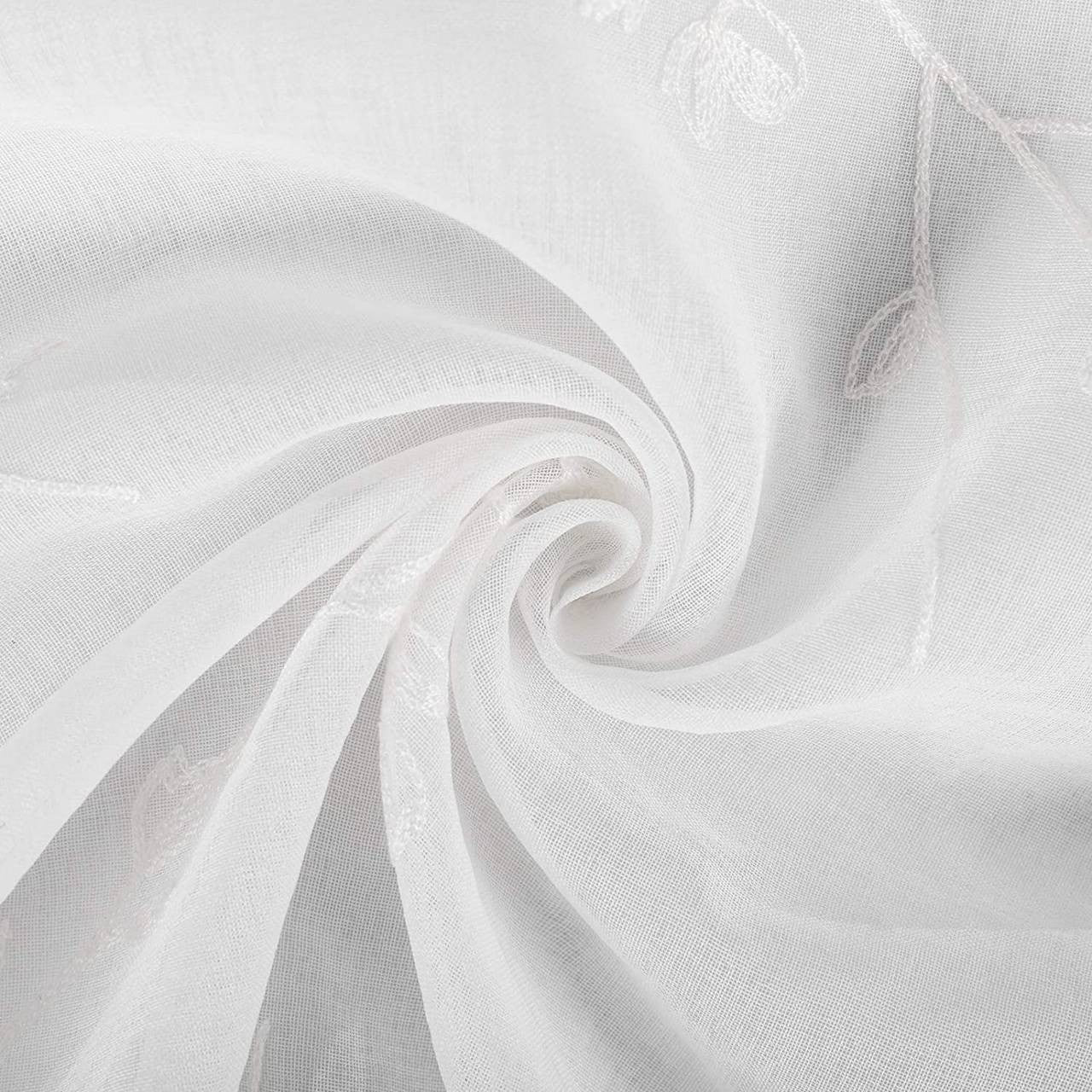 24goodz Transparent Floral Embroidered Curtains with Ruffle Tape - Elegant and Romantic Design - 100% Polyester - For Every Room - White 140x245 cm - ws