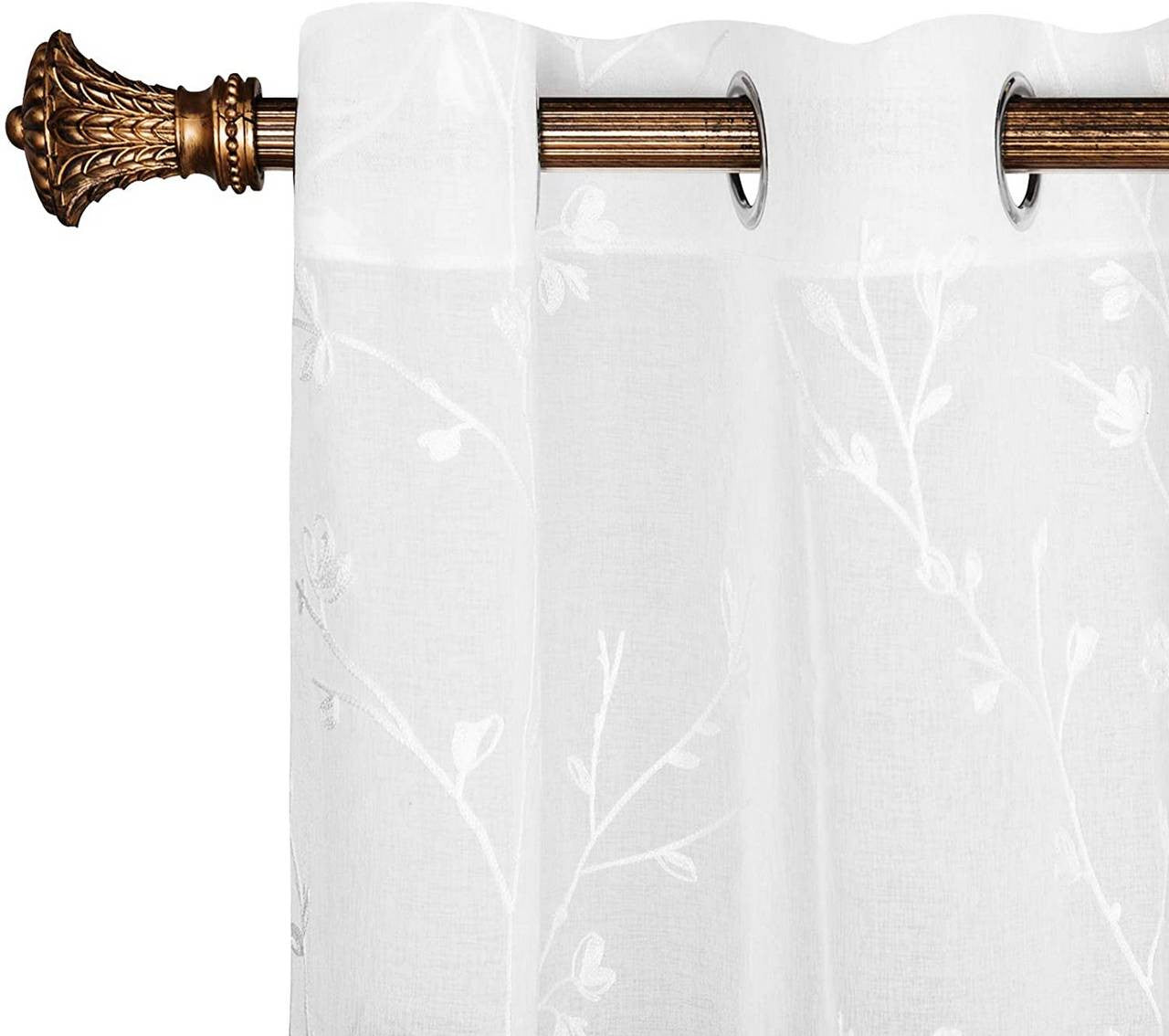 24goodz Transparent Floral Embroidered Curtains - Elegant Style - Sun Protection and Privacy - 100% Polyester - White/Gray/Beige - 140 x 225 cm - ws