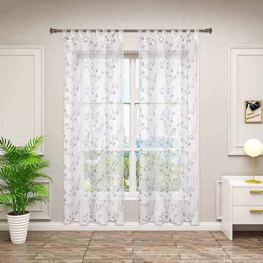 24goodz Transparent Curtains with Floral Embroidery - Elegant Style - 100% Polyester - For Every Room - Grey 140x245 cm