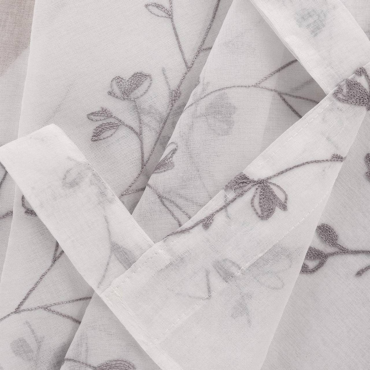 24goodz Transparent Curtains with Floral Embroidery - Elegant Style - 100% Polyester - For Every Room - Grey 140x245 cm