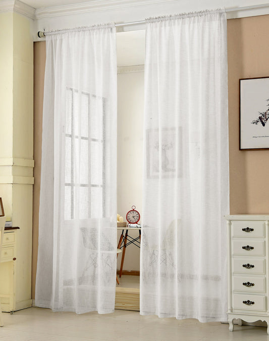 24goodz Sheer Curtains with Ruffles - Elegant Linen Look - 100% Polyester - For Living Room and Bedroom - White 140x145 cm - ws