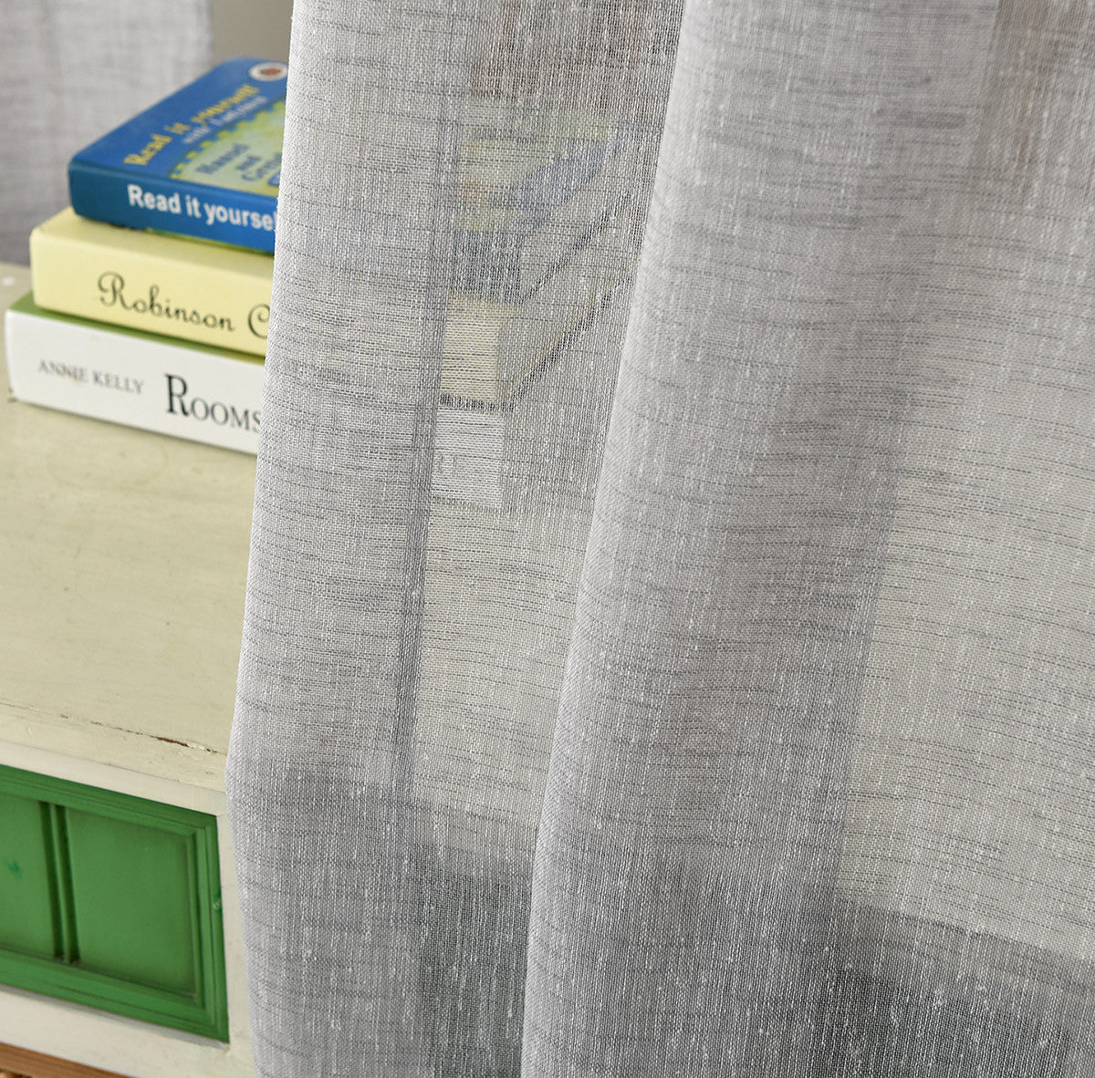 24goodz Transparent Curtains with Ruffles - Elegant Linen Look - 100% Polyester - For Home Decor - Light Grey 140x175 cm - hgr
