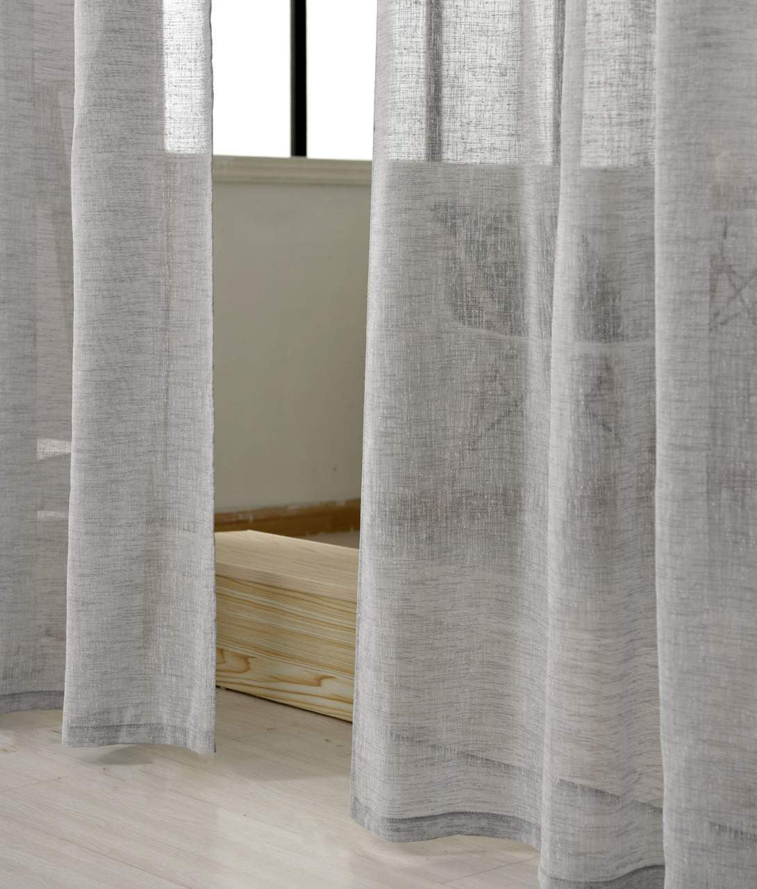 24goodz Transparent Curtains with Ruffles - Durable Linen Look - 100% Polyester - For Home Decor - Light Grey 140x245 cm - hgr