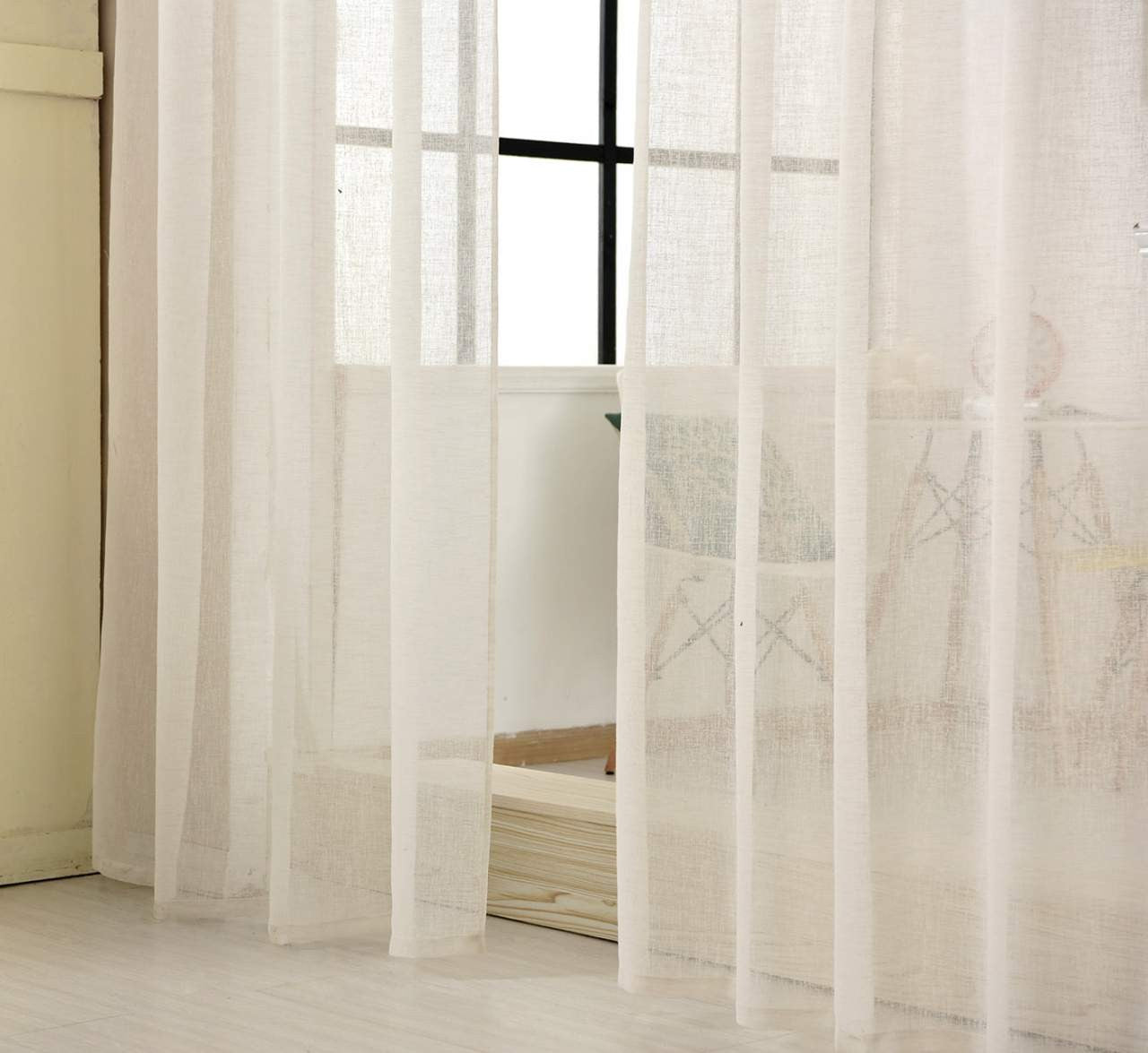 24goodz Transparent Curtains with Ruffles - Elegant Linen Look - 100% Polyester - For Any Room - Cream 140x175 cm