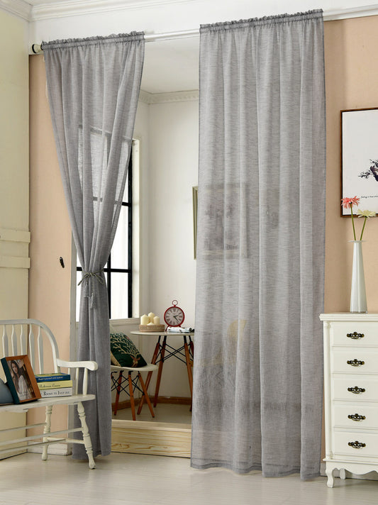 24goodz Transparent Curtains with Ruffles - Elegant Linen Look - 100% Polyester - For Home Decor - Dark Grey 140x245 cm - dgr
