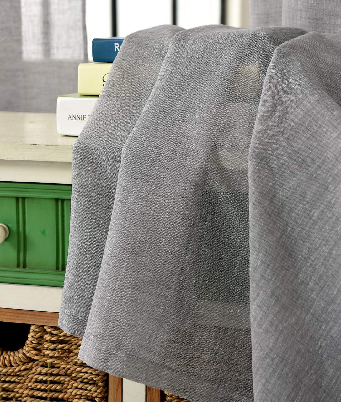 24goodz Transparent Curtain with Ruffles - Durable Linen Look - 100% Polyester - For Home Decoration - Dark Grey - 140x225 cm - dgr