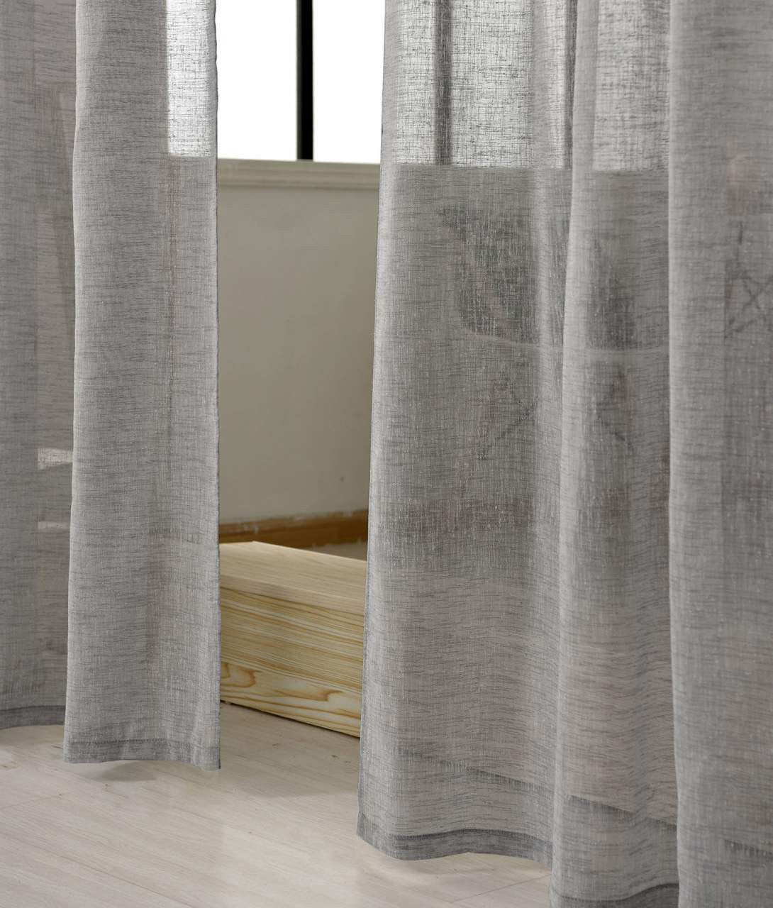 24goodz Transparent Curtain with Ruffles - Durable Linen Look - 100% Polyester - For Home Decoration - Dark Grey - 140x225 cm - dgr