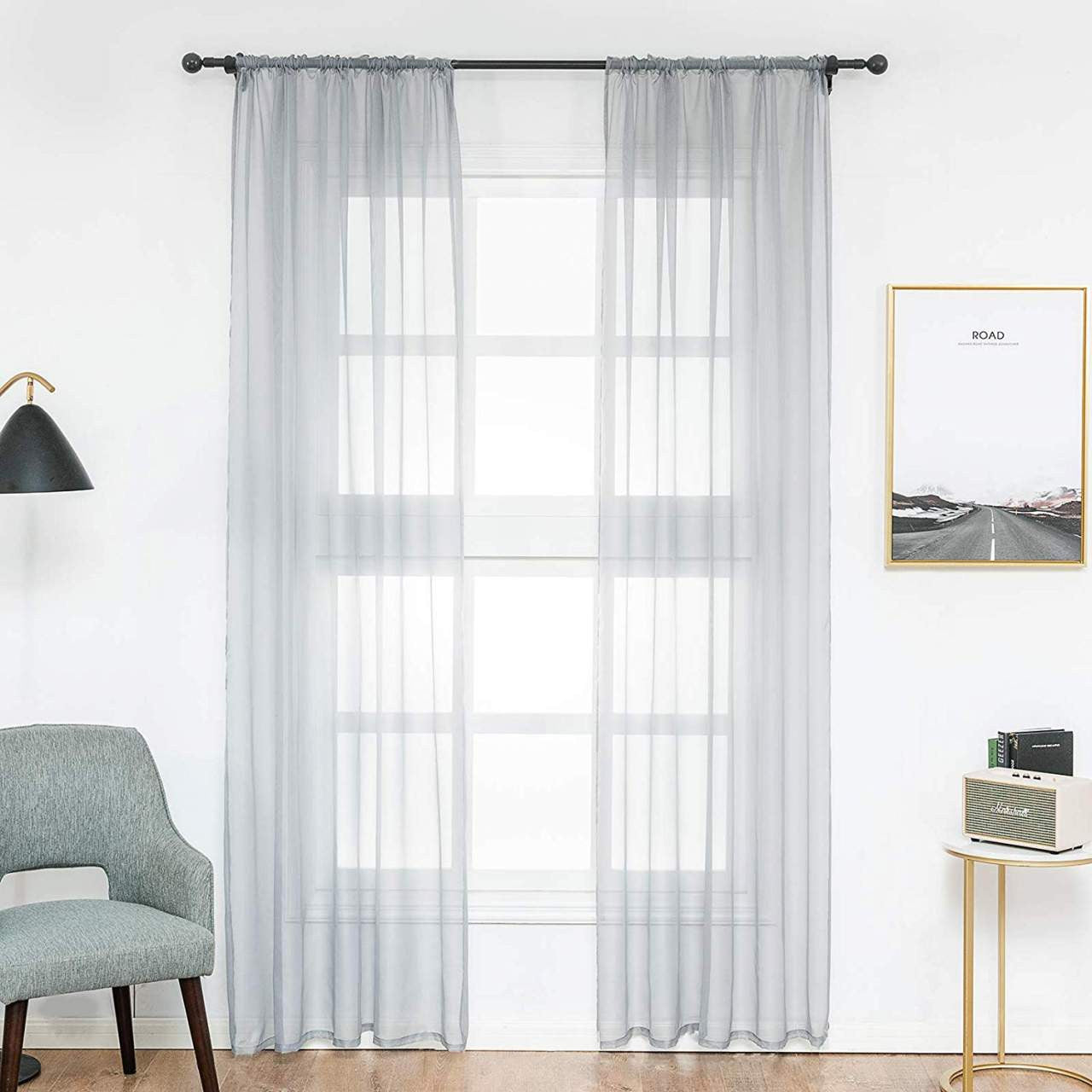 24goodz Sheer Voile Curtains with Ruffles - Elegant and Breathable - 100% Polyester - For Every Room - Grey - 140x245 cm