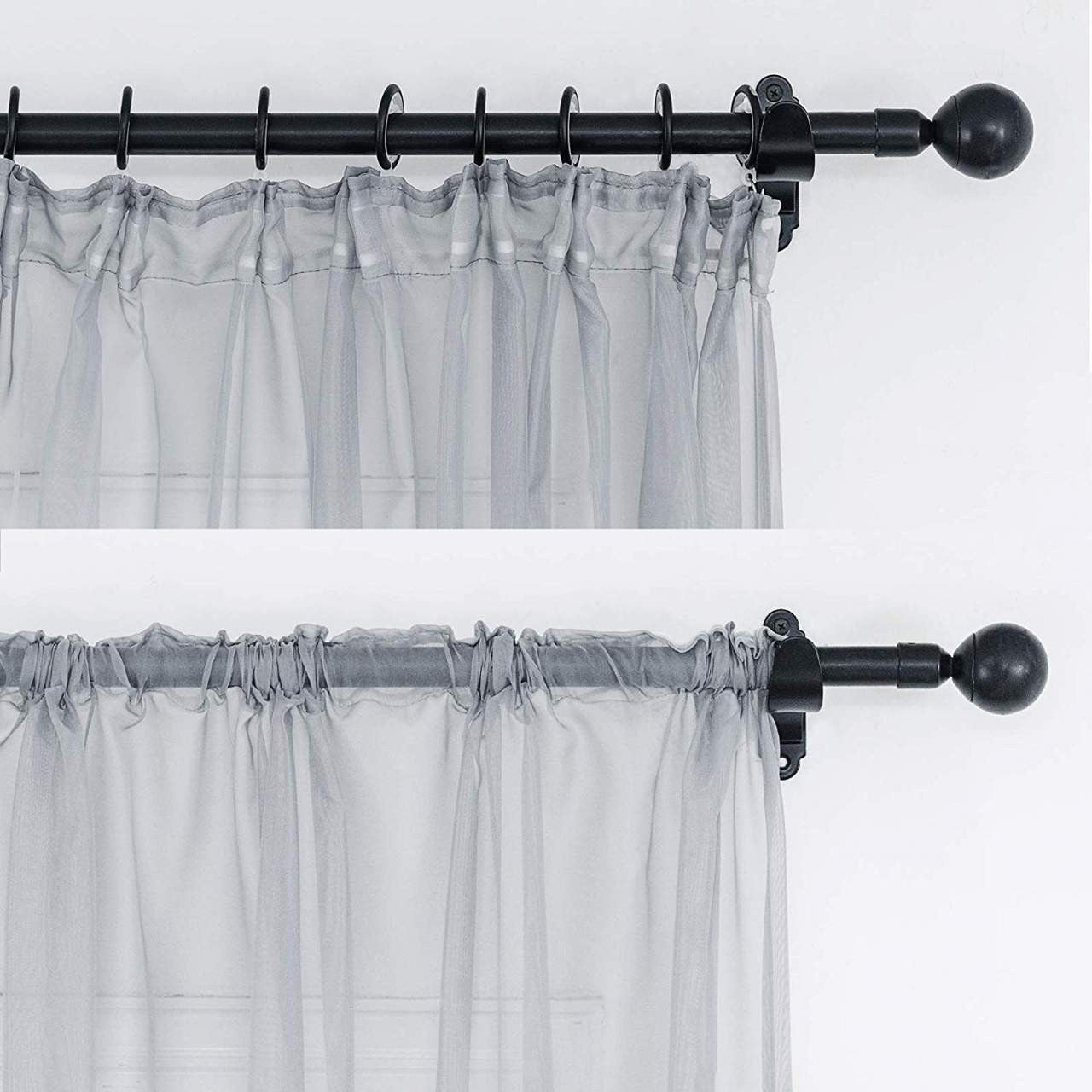 24goodz Sheer Voile Curtains with Ruffles - Elegant and Breathable - 100% Polyester - For Every Room - Grey - 140x245 cm