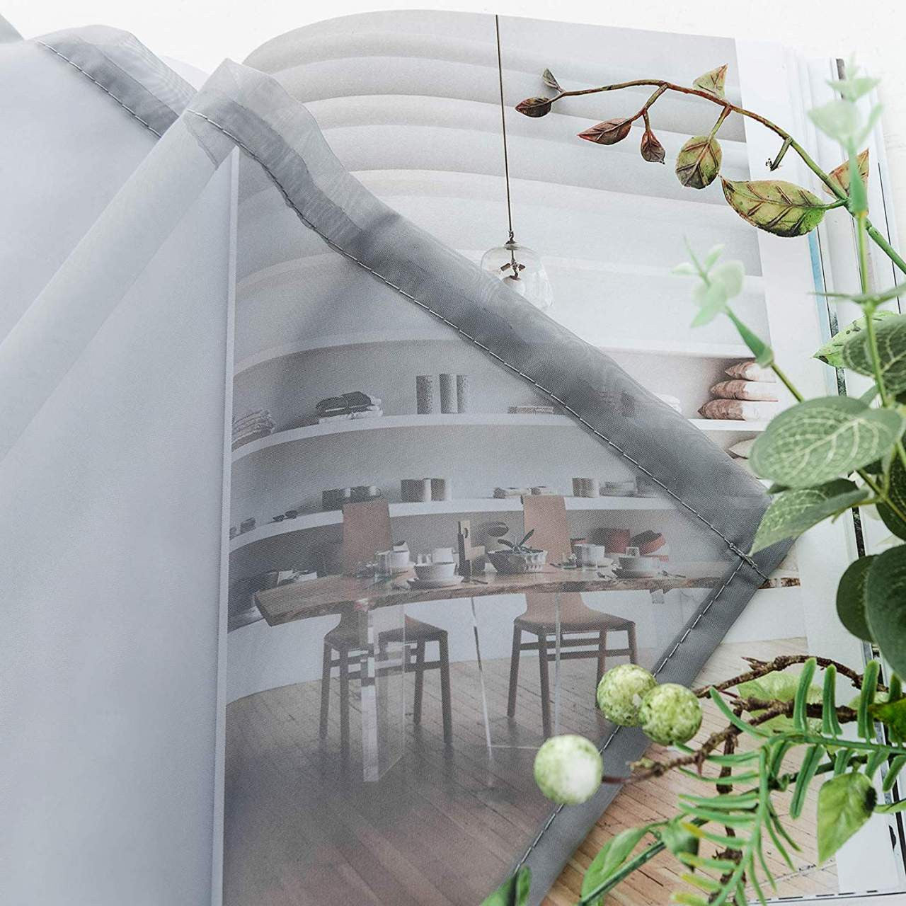 24goodz Sheer Voile Curtains with Ruffles - Elegant and Breathable - 100% Polyester - For Every Room - Grey - 140x245 cm