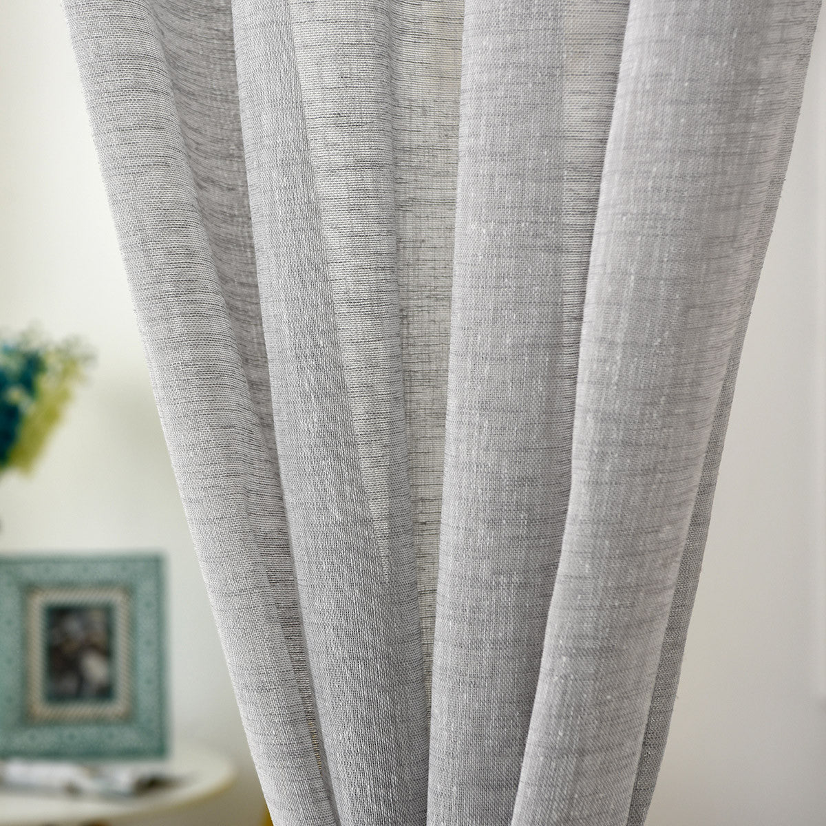 24goodz Transparent Curtains Set - Elegant Linen Look - Durable Polyester - For Home Decor - Light Grey 140x225 cm - hgr