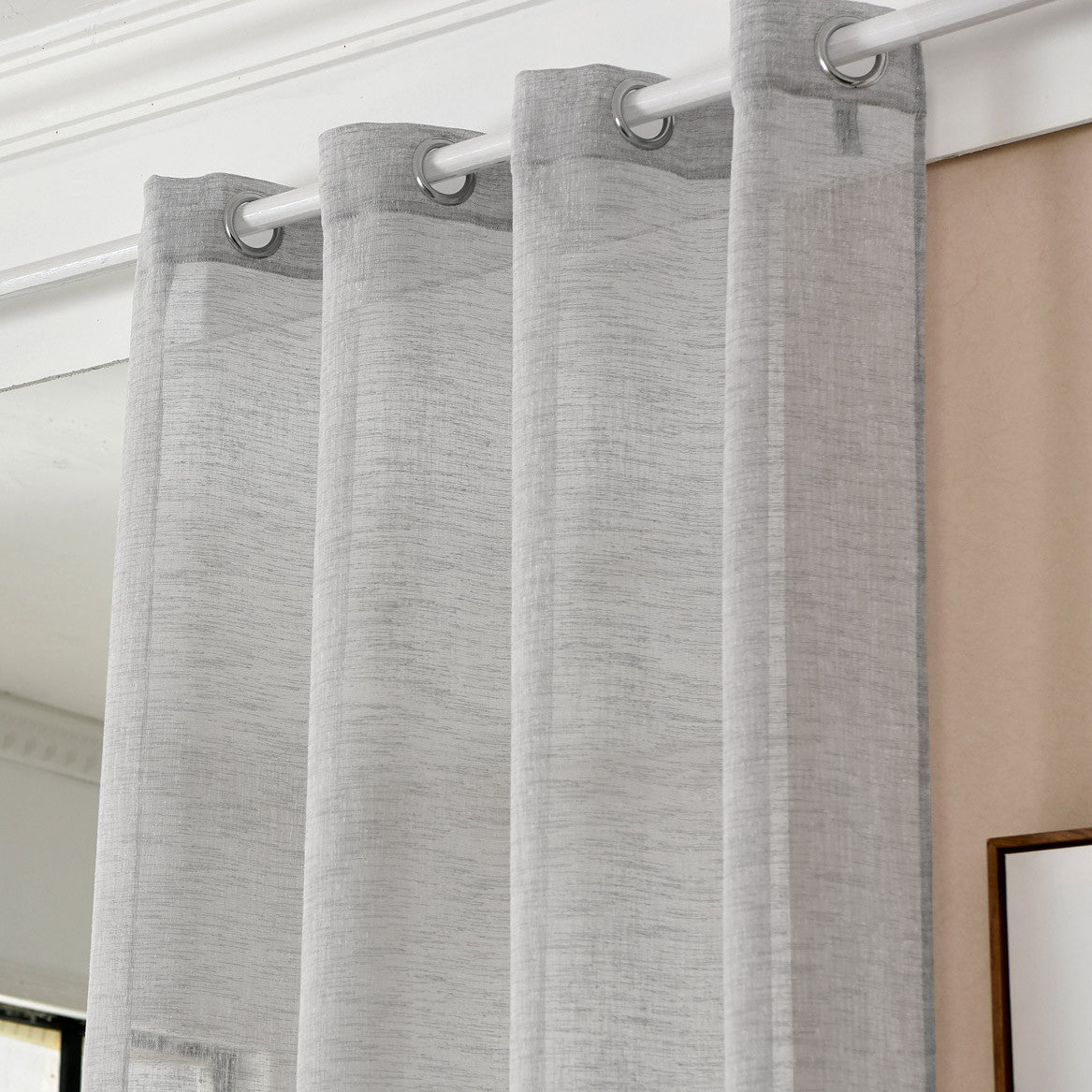 24goodz Transparent Curtain with Eyelets - Elegant Linen Look - 100% Polyester - For Home Decor - Light Grey 140x225 cm - hgr