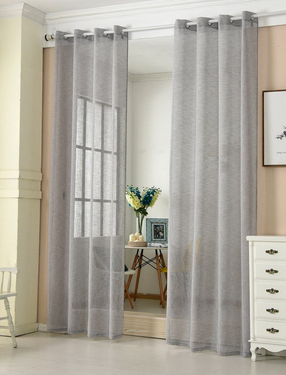24goodz Transparent Curtain with Eyelets - Elegant Linen Look - 100% Polyester - For Living Room and Bedroom - Dark Grey 140x245 cm - dgr