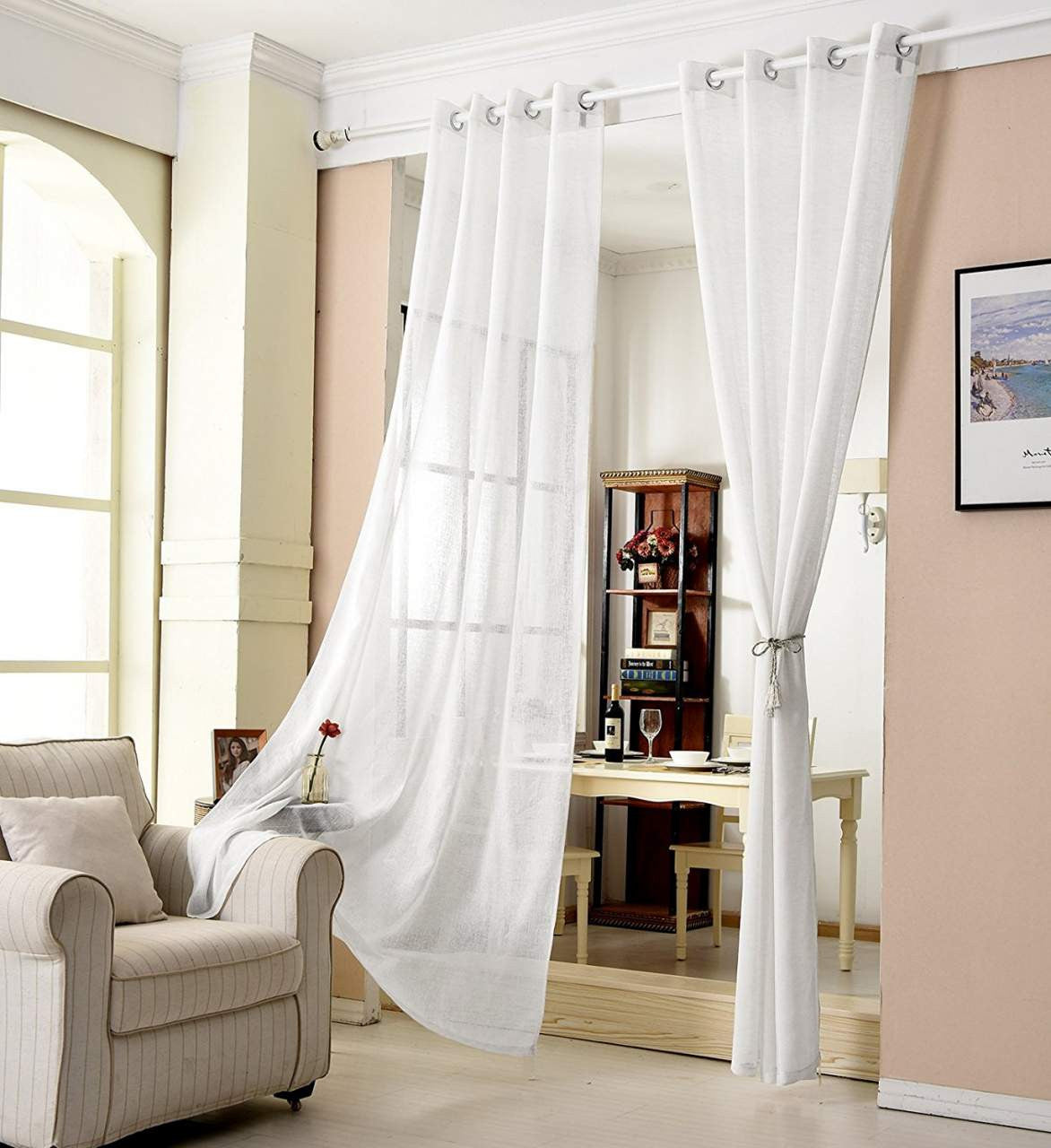24goodz Transparent Curtains Set of 2 - Elegant Linen Look - 100% Polyester - For Any Room - White 140x225 cm - ws