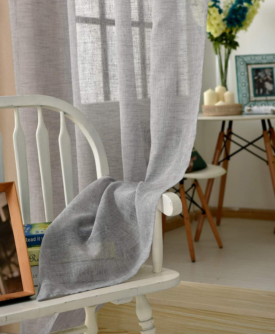 24goodz Transparent Curtain with Eyelets - Durable Linen Look - 100% Polyester - For Every Room - Dark Grey 140x225 cm - dgr