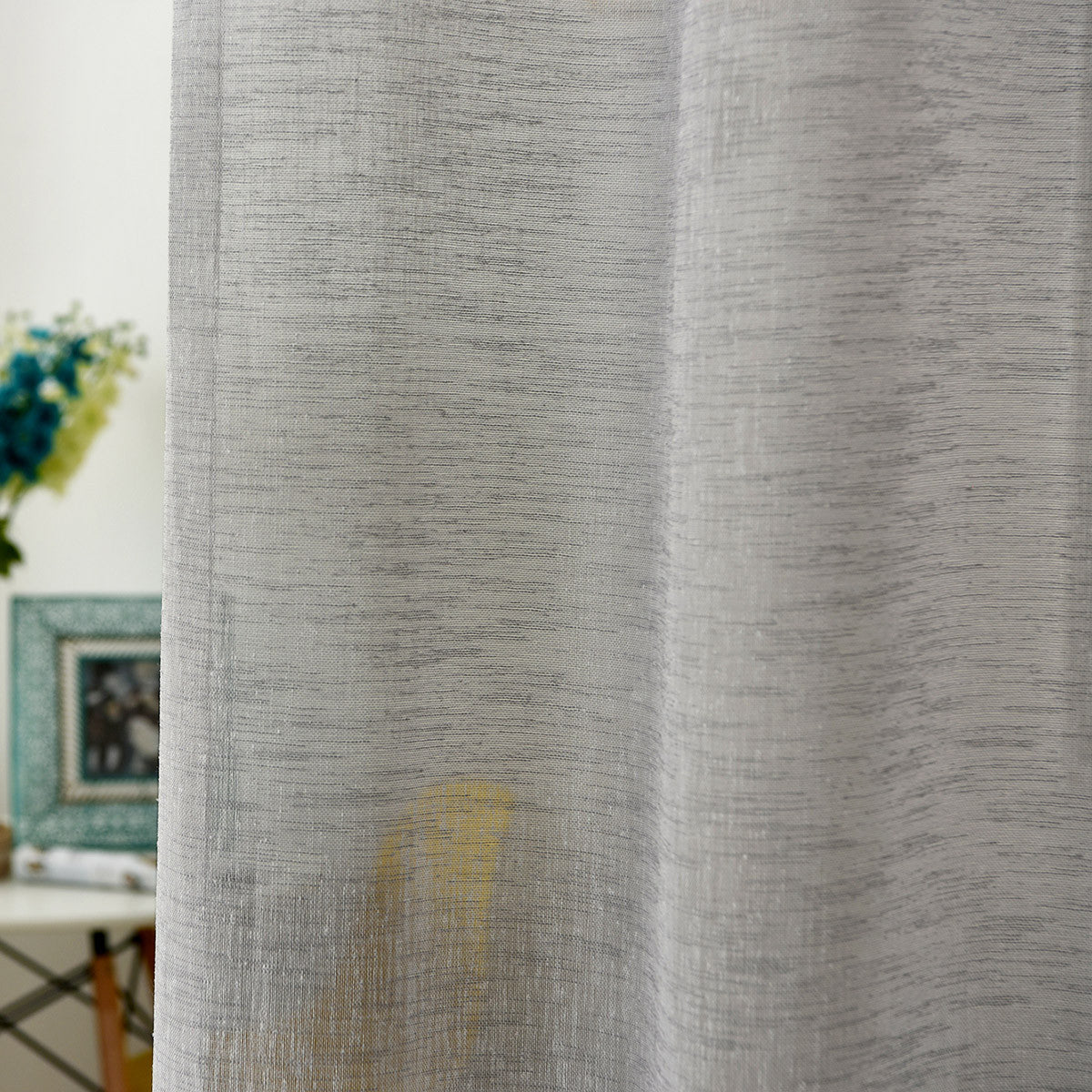 24goodz Transparent Curtain with Eyelets - Elegant Linen Look - 100% Polyester - For Living Room and Bedroom - Dark Grey 140x245 cm - dgr