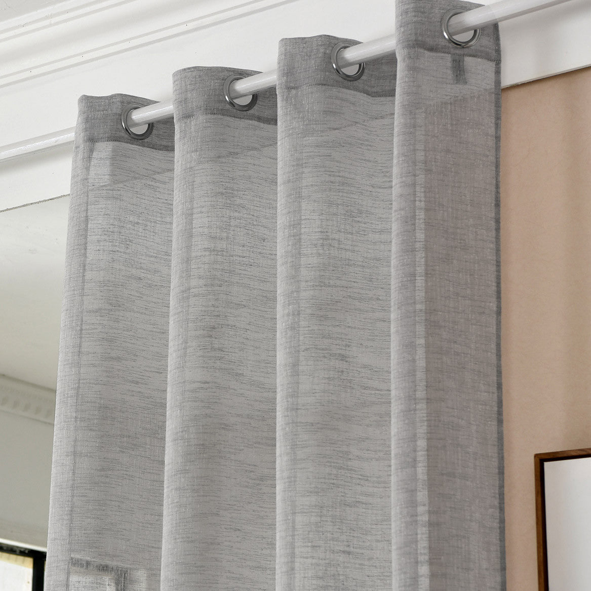 24goodz Transparent Curtain with Eyelets - Elegant Linen Look - 100% Polyester - For Living Room and Bedroom - Dark Grey 140x245 cm - dgr