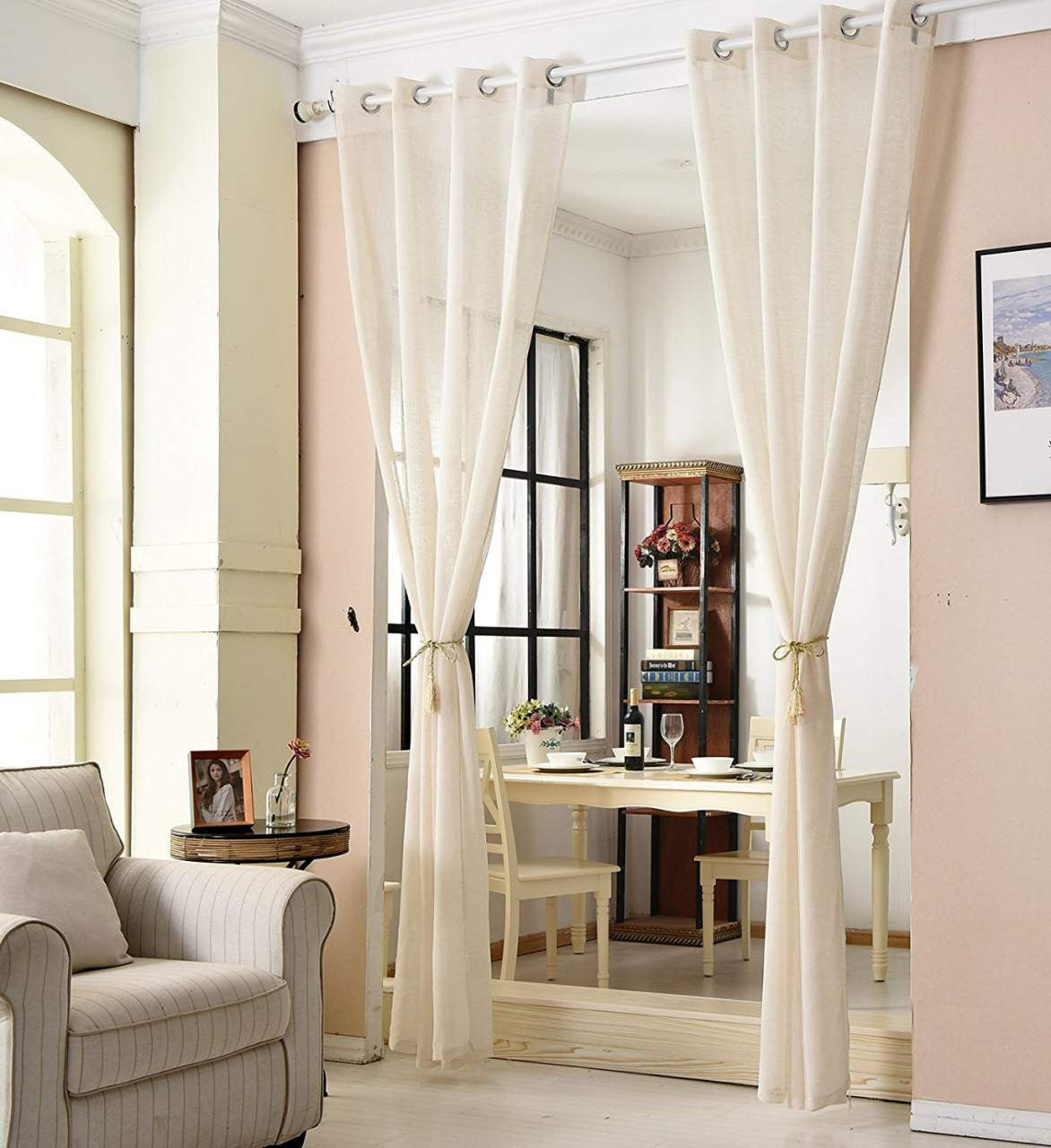 24goodz Transparent Curtains Set of 2 - Durable Linen Look - 100% Polyester - For Home Decor - Cream - 140x225 cm