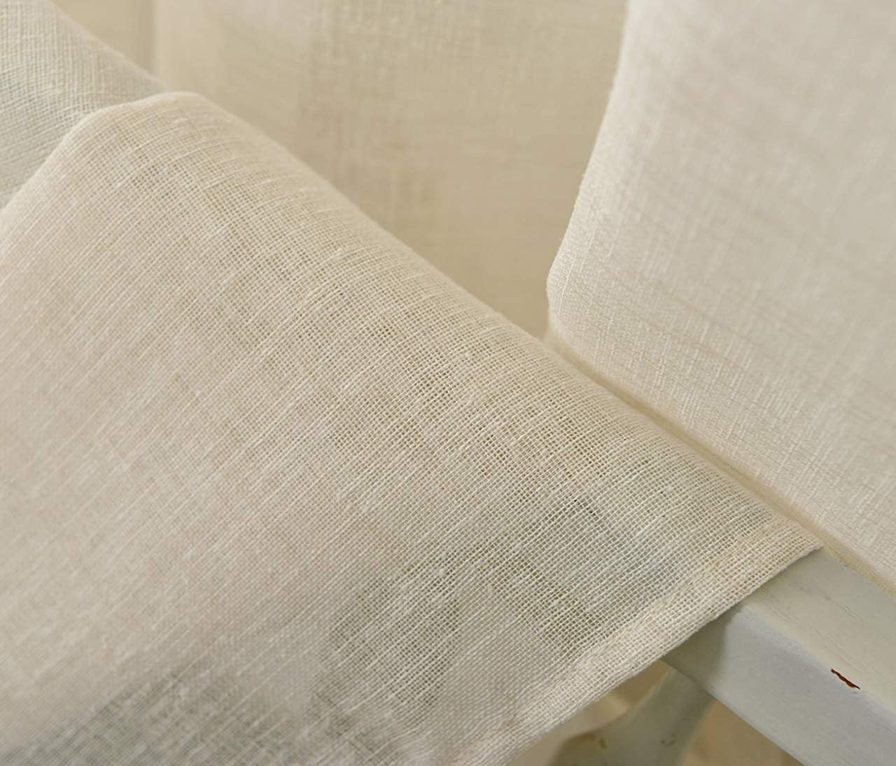 24goodz Transparent Linen Look Curtain - Light Filtering Design - 100% Polyester - For Living Room and Bedroom - Cream 140x225 cm