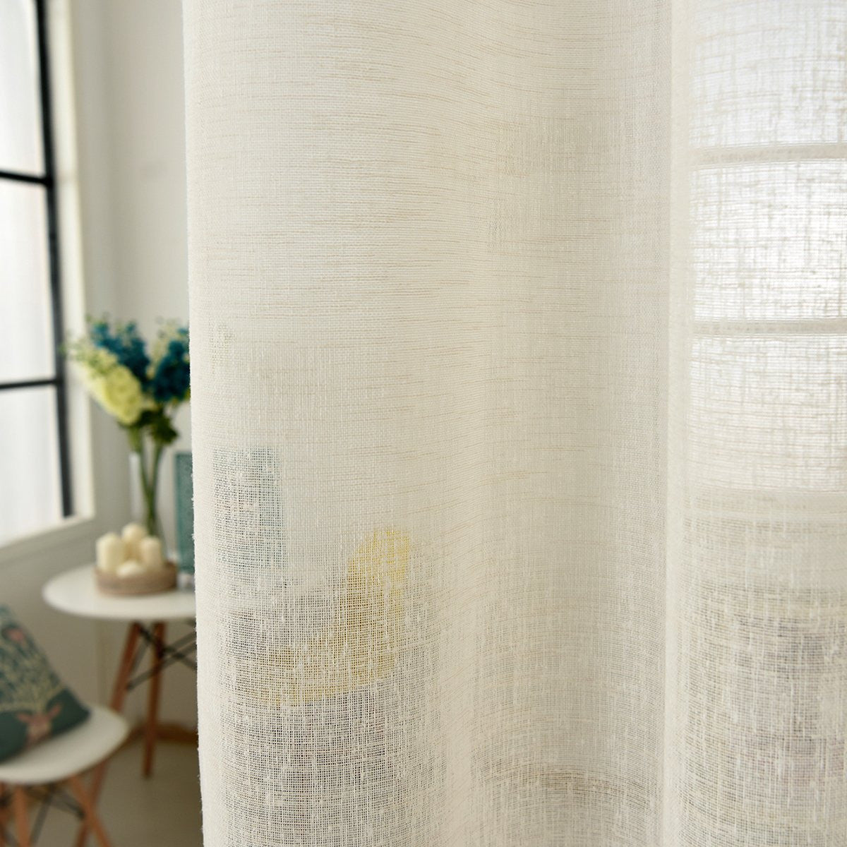 24goodz Transparent Curtains Set of 2 - Elegant Linen Look - 100% Polyester - For Home Decor - Cream - 140x245 cm