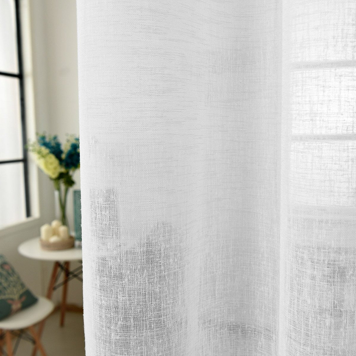 24goodz Transparent Curtains Set of 2 - Elegant Linen Look - 100% Polyester - For Every Room - White 140x245 cm - ws