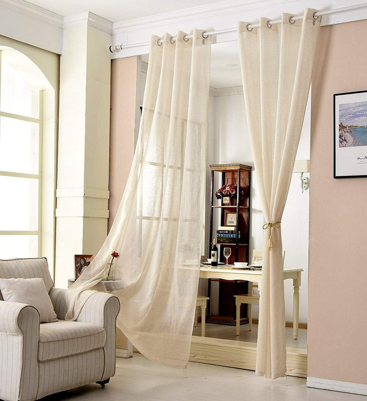 24goodz Transparent Curtain with Eyelets - Beautiful Linen Look - 100% Polyester - For Any Room - Sand - 140x245 cm - sd