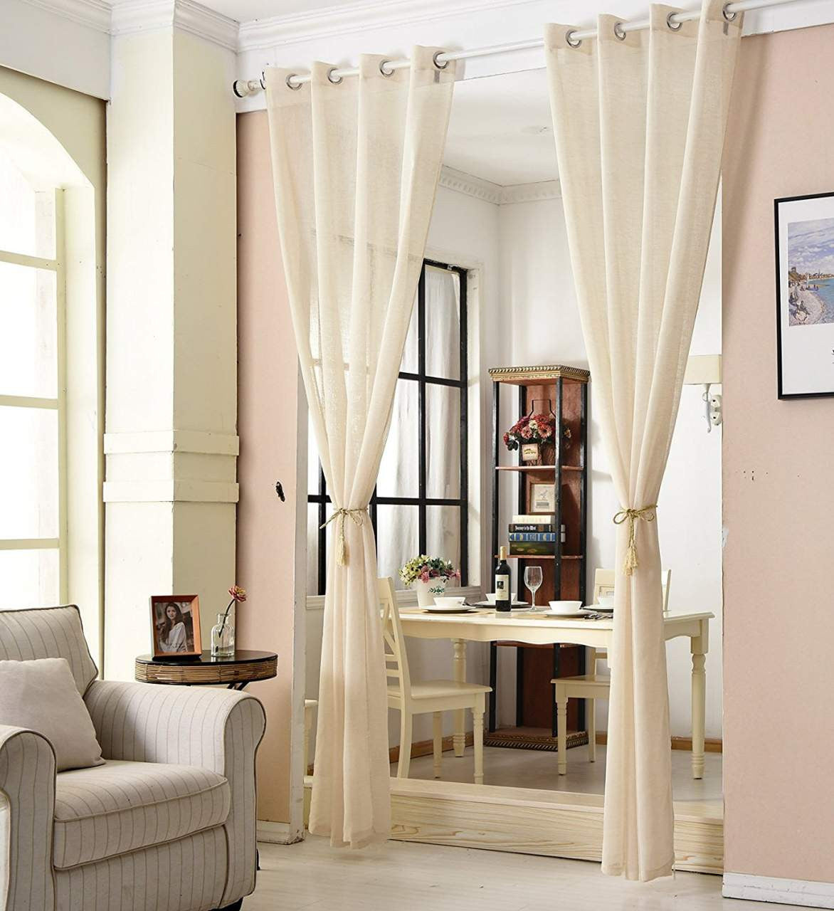 24goodz Transparent Curtain with Eyelets - Beautiful Linen Look - 100% Polyester - For Any Room - Sand - 140x245 cm - sd