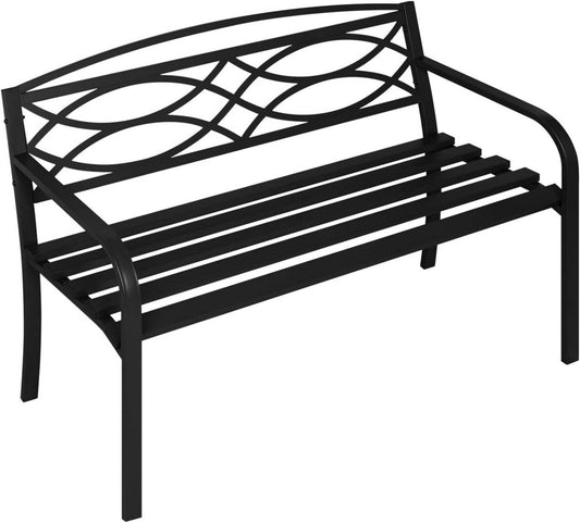 24goodz Metal Garden Bench - Ergonomic Comfort - Durable & Weatherproof - Metal - For 2 to 3 People - Black