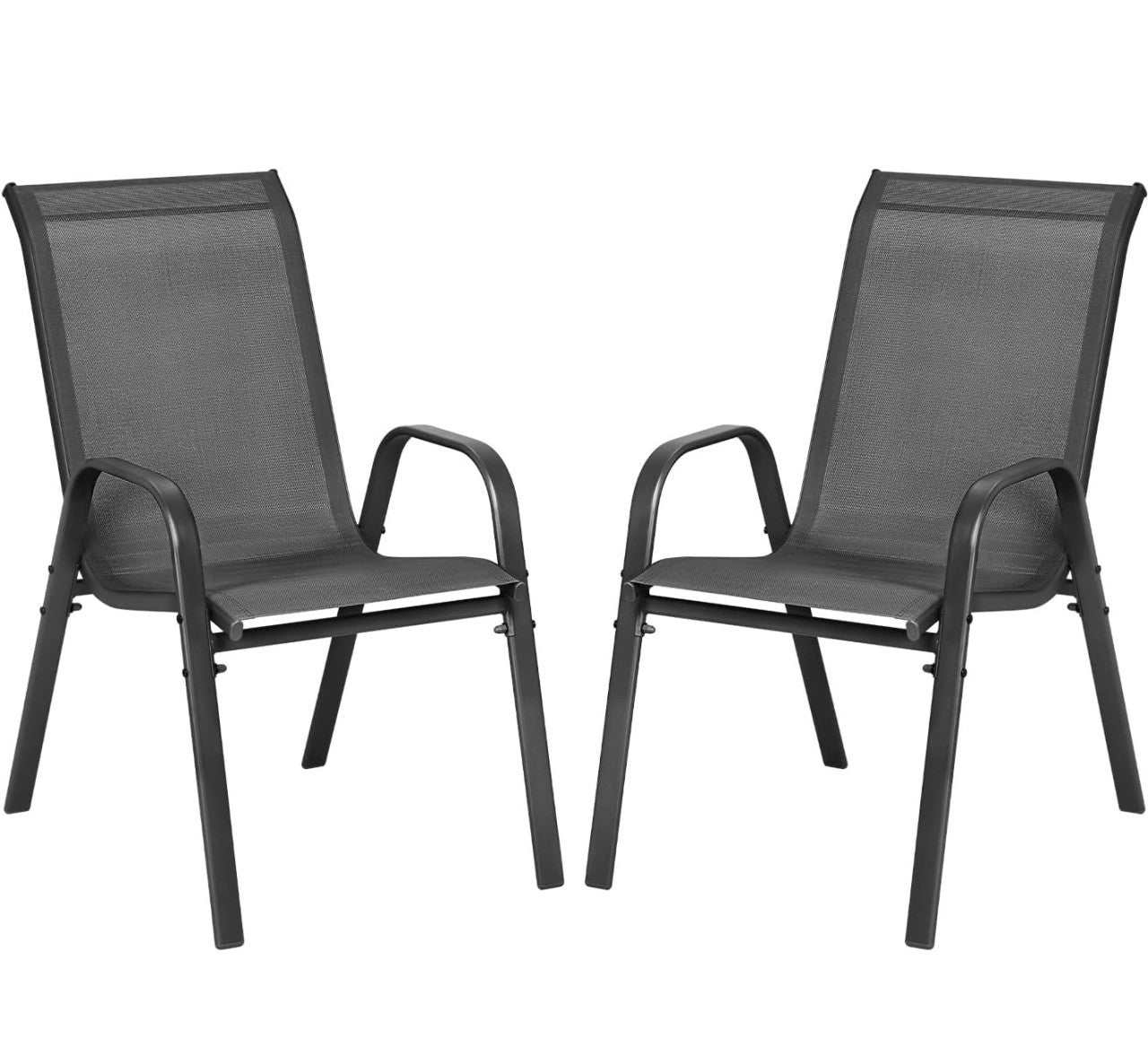 24goodz Stackable Garden Chairs - Ergonomic Comfort - Durable Teslin Material - Dark Grey - For Outdoor Relaxation