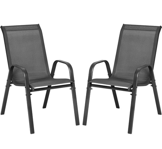 24goodz Stackable Garden Chairs - Ergonomic Comfort - Durable Teslin Material - Dark Grey - For Outdoor Relaxation