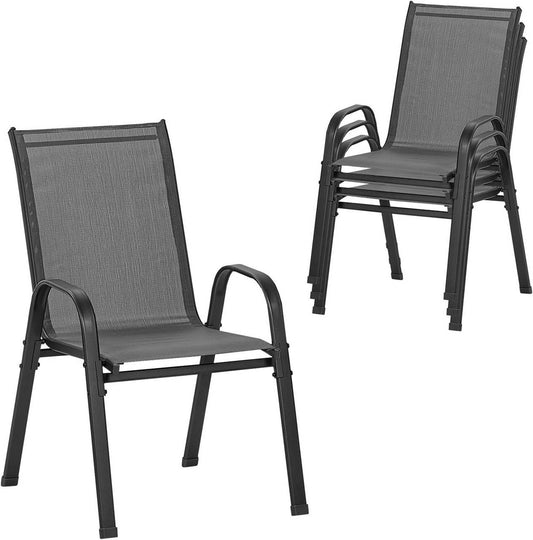 24goodz Stackable Garden Chairs - Ergonomic Comfort - Durable Teslin Material - Dark Grey