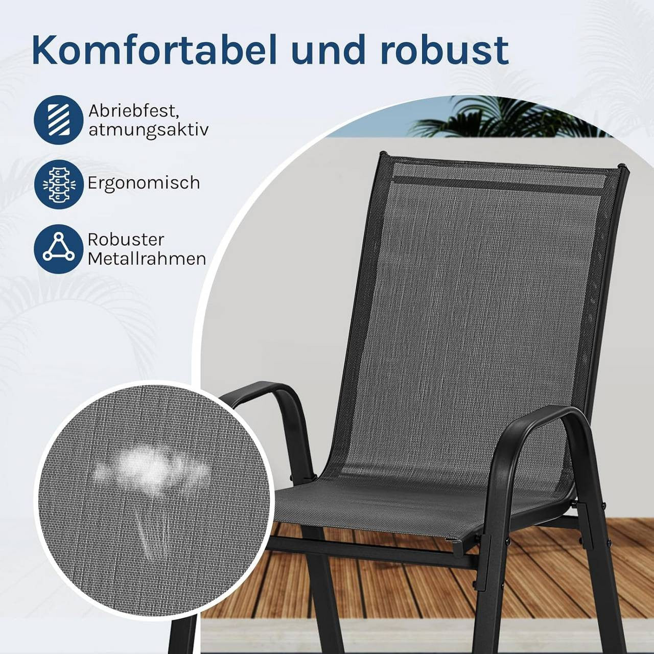 24goodz Stackable Garden Chairs - Ergonomic Comfort - Durable Teslin Material - Dark Grey - For Outdoor Relaxation