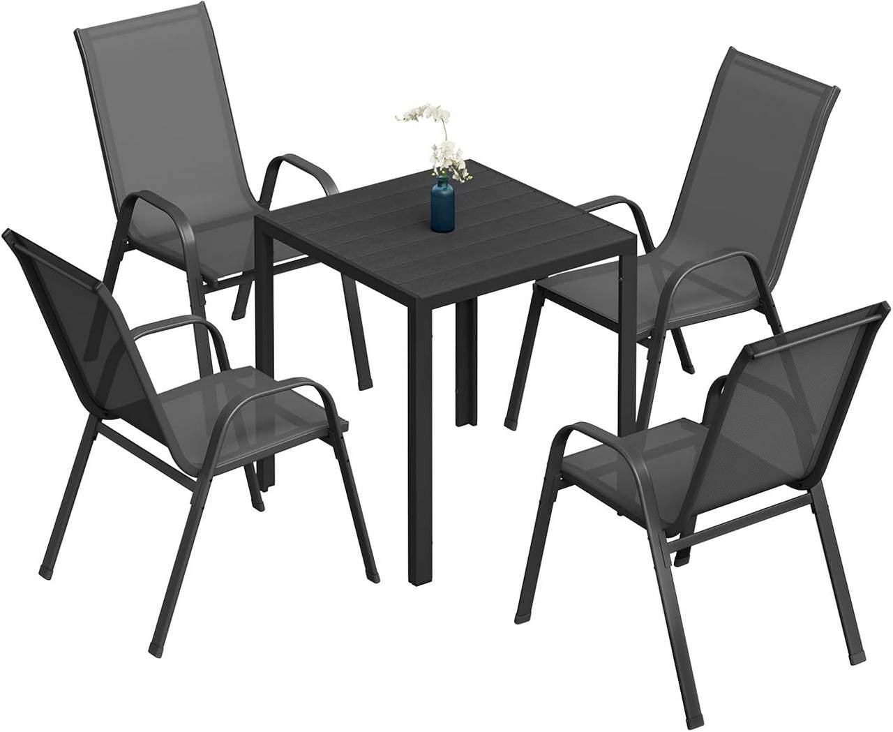 24goodz Stackable Garden Chairs - Ergonomic Comfort - Durable Teslin Material - Dark Grey - For Outdoor Relaxation
