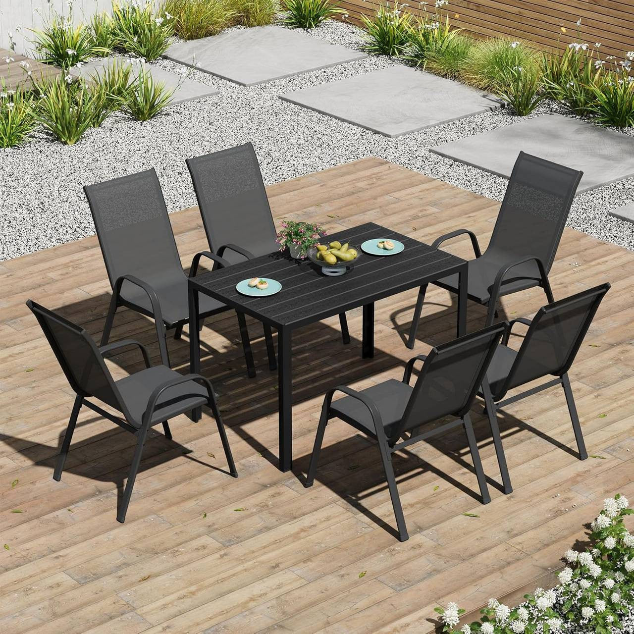 24goodz Outdoor Dining Table - Stylish and Versatile - Waterproof Surface - Aluminium and WPC - For 8-10 People - Black 116x74x70 cm