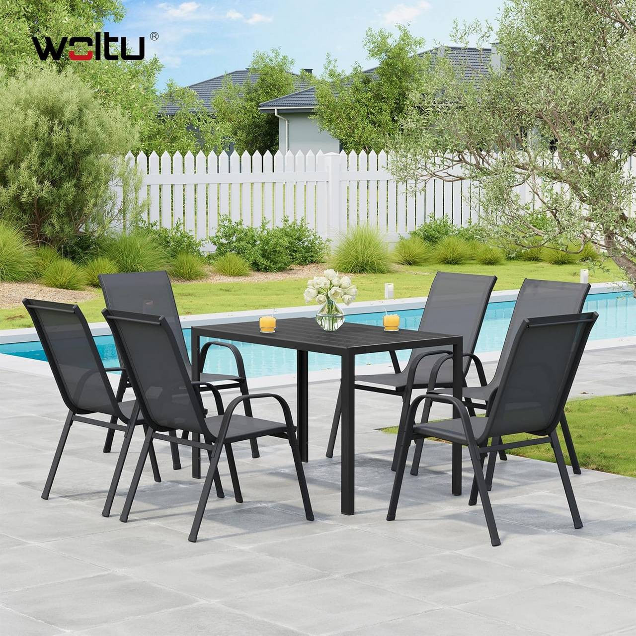 24goodz Outdoor Dining Table - Stylish and Versatile - Waterproof Surface - Aluminium and WPC - For 8-10 People - Black 116x74x70 cm