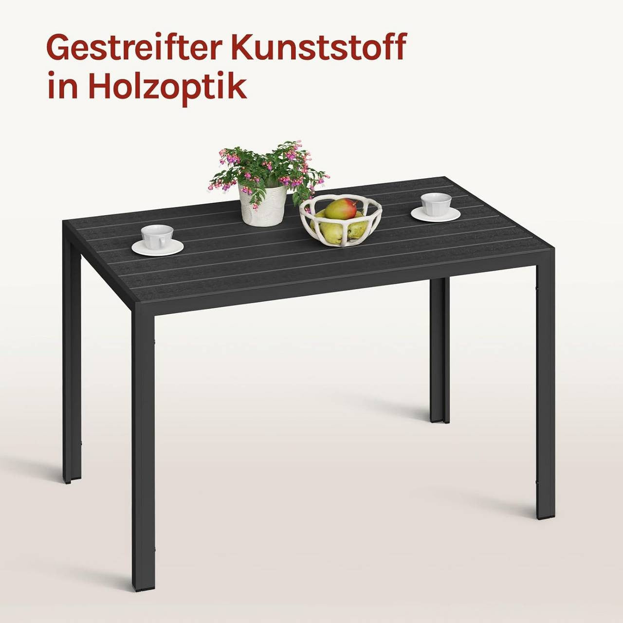 24goodz Outdoor Dining Table - Stylish and Versatile - Waterproof Surface - Aluminium and WPC - For 8-10 People - Black 116x74x70 cm