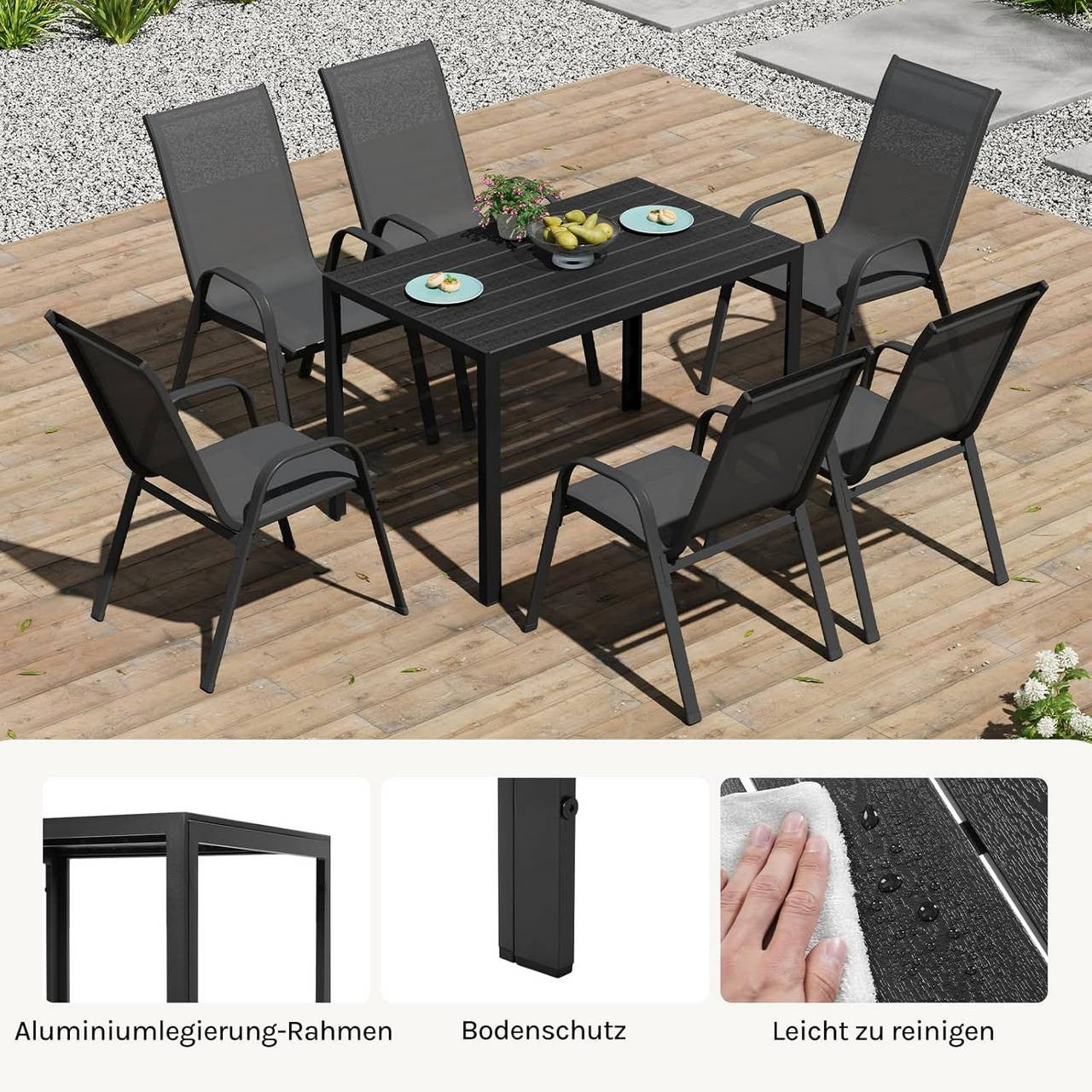 24goodz Outdoor Dining Table - Stylish and Versatile - Waterproof Surface - Aluminium and WPC - For 8-10 People - Black 116x74x70 cm